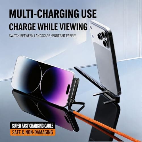 240w USB C to USB C Fast Charging Cable 5ft with Foldable Phone Stand, 90° Elbow Braided Type-C Cable, 2-in-1 Charger Cord for Gaming/Video Streaming, Compatible with iPhone 15/16/17, Samsung, Laptops - Thumbnail 2
