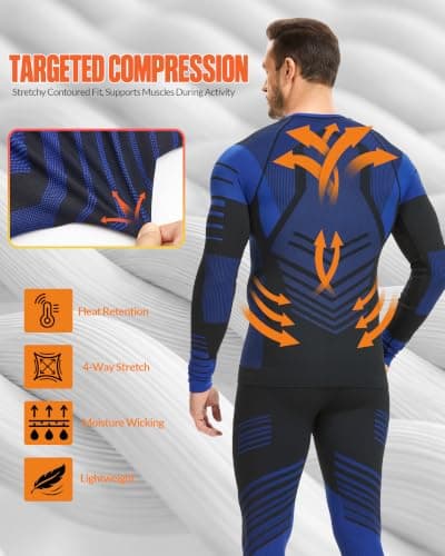 MeetHoo Mens Thermal Underwear Set Seamless Fleece Lined Base Layer Sports Long Johns Winter Gear Running Skiing Blue - Thumbnail 4