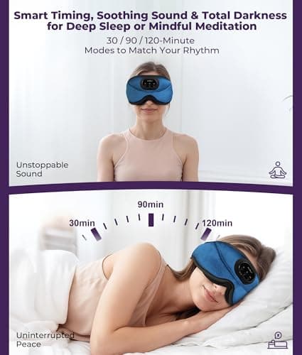 MUSICOZY 3D Bluetooth Sleep Mask with Headphones and Timer, Wireless Sleep Headphones for Side Sleepers, Eye Mask with Bluetooth Headphone, Unique Gifts for Men Women, Blue - Thumbnail 2