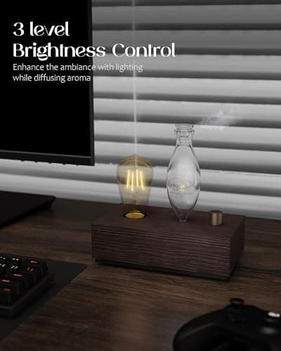 Glass Essential Oil Diffuser with Natural Wood Base, Waterless Aromatherapy Diffusers with Bulb, 3 Color Light Aroma Nebulizer for Home Office Bedroom Yoga | ​A Gift of Fragrance - Thumbnail 6