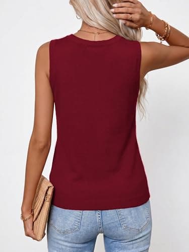LaGracia Tank Tops for Women Summer Sleeveless Sweater Vest 2026 Crew Neck Wool Blend Business Casual Tops Dreesy Tank Lightweight Dressy Casual Pullover 2026 DarkRed L - Thumbnail 2