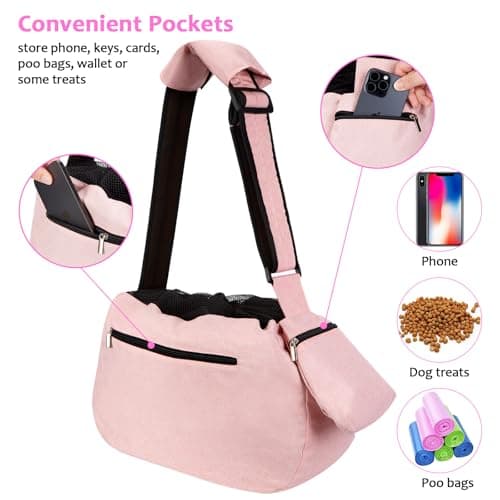 Ownpets Pet Dog Sling Carrier Bag Adjustable Padded Strap Dog Hand Free Safe Mesh Pet Carrier for Small Medium Dog Cat (Pink) - Thumbnail 3