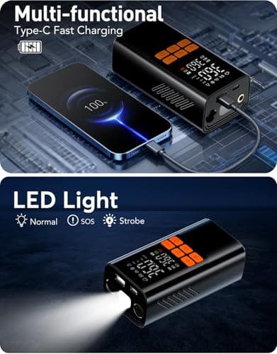 Cordless Portable Air Pump, 150PSI Fast Tire Inflator with Pressure Gauge & LED Light, Compact Air Compressor for Car, Bike, Motorcycle, and Balls (Minimalist) - Thumbnail 6