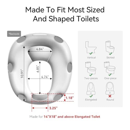R&T Potty Training Seat for Boys and Girls, Fits Elongated Toilets, Anti-Slip Rubber and Splash Guard, Easy for Toddler Potty Training，Kids Toilet Seat - Thumbnail 5