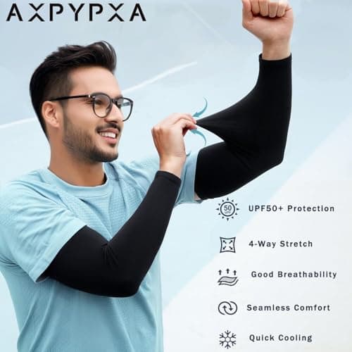 AXPYPXA Arm Sleeves for Men Women, UV Sun Protection Compression Cooling Summer Arm Sleeves for Volleyball Basketball Sports - Thumbnail 2