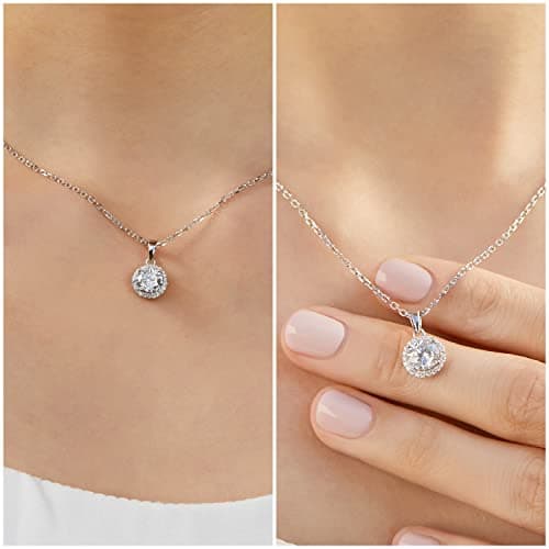 MomentWish Moissanite Necklace for Women, 1 Carat Simulated Moissanite Necklace for Her 925 Sterling Silver Halo Pendant Anniversary Valentine's Day Birthday Gifts for Mom Wife Girlfriend-Round - Thumbnail 2