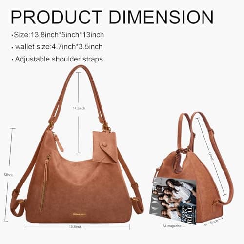 Women Hobo Bag Faux Leather Tote Handbags, Brown - Thumbnail 4