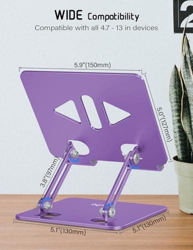 Aoviho Tablet Stand Holder for Desk, Adjustable Desktop Tablet Holder, Foldable Aluminum Tablet Mount for iPad pro 12.9, iPad Air Mini, Samsung Galaxy Tabs Z Fold Kindle Fire 4-12 inch Purple - Thumbnail 6