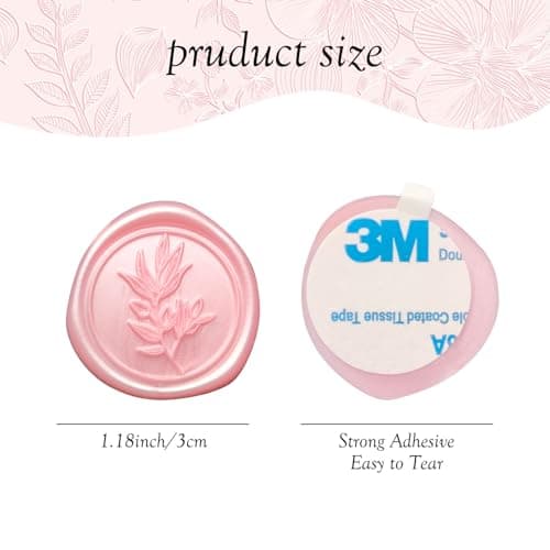 Pilloze 50Pcs Pink Self-Adhesive Wax Seal Stickers - Olive Branch Envelope Seal Stickers Perfect for Wedding Invitation, Envelopes, Wedding Invitation Accessories, Christmas Cards, Gift Wrapping - Thumbnail 2
