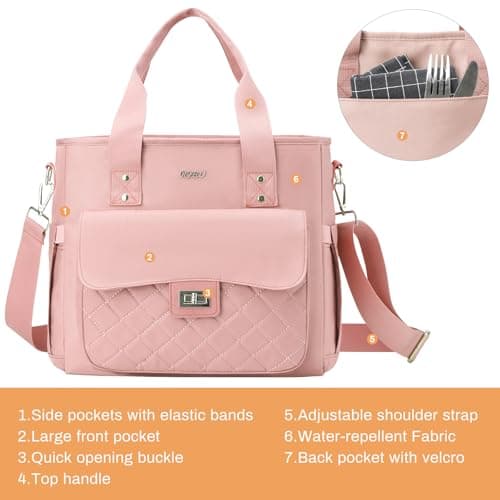 Pink Lunch Box for Women,Insulated Lunch Bag for Adults,Leakproof Lunch Tote Bag Cooler for Work,Picnic,School,Party - Thumbnail 4