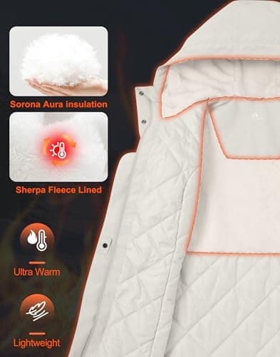 Pioneer Camp Ski Jacket for Women with Fleece Lined Hood Water Resistant Windproof Coat, Off White, M - Thumbnail 5
