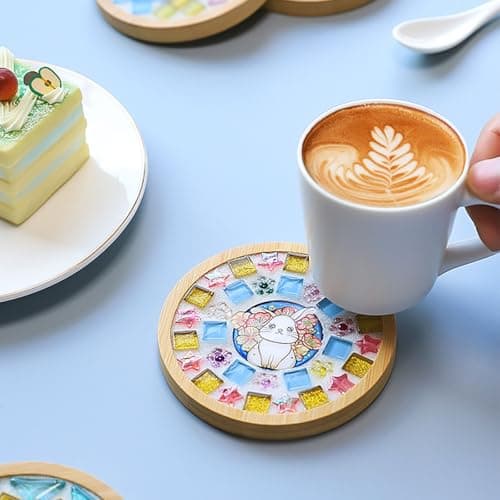 GHAHILI 3 Sets DIY Mosaic Kits for Adults Women Glass Mosaic Tiles for Crafts with Wooden Coasters Mosaic Art Kits Craft Mixed Color Handmade Making Kit Set Decorations for Home Gifts - Thumbnail 6