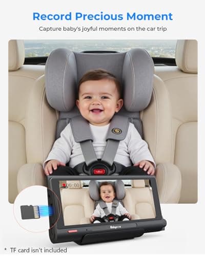 Babyvue BV7 7.2" Baby Car Camera with Carplay Split Screen and Recording, 1080P IR Night Vision Car Baby Monitor, Foldable Stand, Sleep Mode, Easy Install & Quick Pairing for Safer Driving - Thumbnail 5