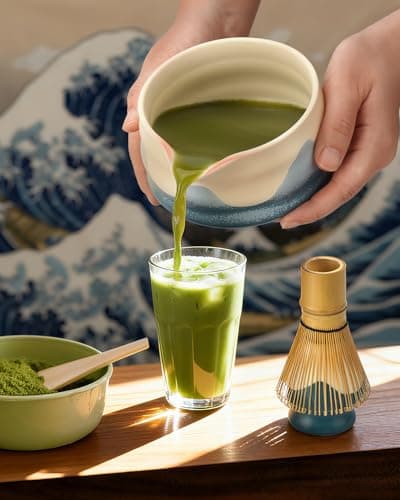 Joiish Matcha Whisk Set, 5 Pieces Ocean-Inspired Matcha Kit, Ceramic Bowl with Spout, Chasen Holder, Bamboo Whisk & Scoop and Stainless Steel Sifter, Premium Macha Tea Gift - Thumbnail 5