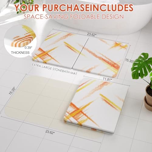 Foldable Diatomaceous Earth Bath Mat - 24"x16" Ultra-Absorbent Stone Shower Mat for Bathroom Floor - Instant Dry Non-Slip Diatomite Floor Mat - Minimalist Stone Dish Drying Mat for Kitchen - Thumbnail 6