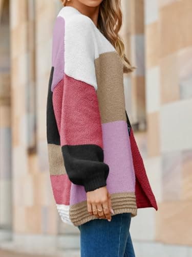 Saodimallsu Womens Boho Cardigans Colorful Long Sleeve Cardigan Open Front Sweaters Chunky Knit Coats Loose Fit 2025 Red - Thumbnail 3