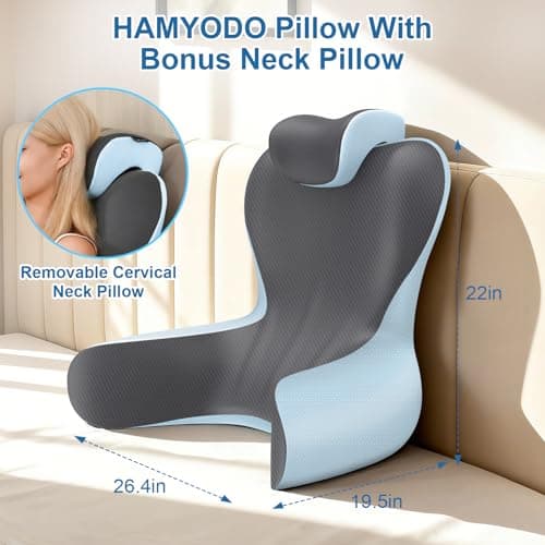 Reading Pillow for Sitting in Bed,22" H Back Support Pillow for Sitting up,Back Rest & Lumbar Support Pillows with Arms, Bed Rest Chair Cushion,Chaise Lounges Reclining,Gaming,Work,Resting(Grey&Blue) - Thumbnail 5