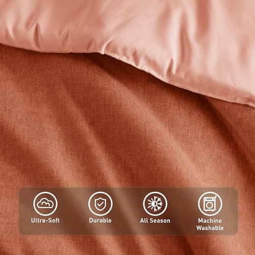 Regency Heights Twin/Twin XL Size Comforter Set, Lightweight Burnt Orange Soft Bedding for All Seasons, 2 Pieces Chambray Print Solid Farmhouse Bed Set, Comforter & Sham - Thumbnail 4