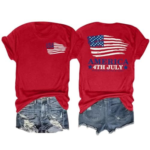 American Flag Shirts for Women: 4th of July T-Shirt USA Star Stripes Tees Patriotic Short Sleeve Tops - Image 1