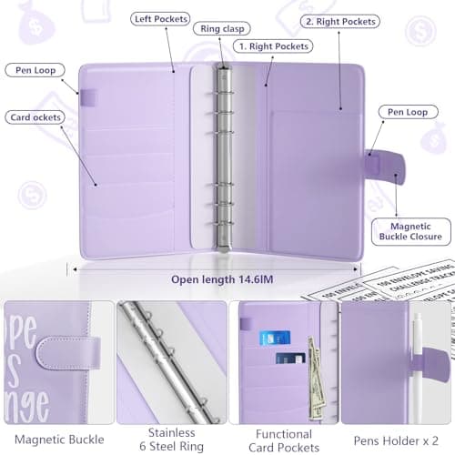 100 Envelopes Money Saving Challenge Binder & Budget Planner – Savings Book with Pre-Numbered Cash Envelopes, Trackers & Labels – Save $5,050 for Home, Office, School – Budget Binder Kit (Black) - Thumbnail 6