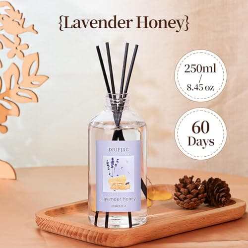 Lavender Honey Diffuser with 20 Black Fiber Sticks, 200ml (6.7 oz) Diffusers for Home Essentials Bathroom,Last up to 60 Days - Thumbnail 2