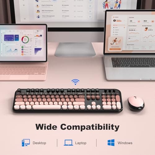 Atelus Wireless Keyboard and Mouse Combo, Typewriter Full Size Retro Keyboard with Number Pad, Ergonomic Design for Windows 7 8 10 11 PC Laptop Desktop, Home and Office Use - Thumbnail 4