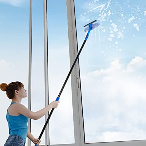 VITEVER Professional 69'' Window Squeegee Cleaner Tool with Extension Pole, 2-in-1 Squeegee for Window Cleaning Kit with Scrubber and Rotating Head, 1 Blade 2 Scrubber - Thumbnail 6