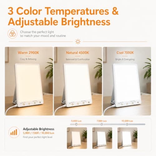 Beamhaus Light Therapy Lamp,10000 Lux Light Therapy Lamp -Full Spectrum Llight Therapy,3 Color Touch&Wall Mountable Daylight Therapy Lamp,Sunlight Lamp with Memory Function for Home & Office - Thumbnail 4