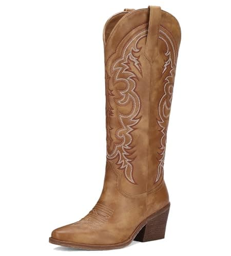 Manoloshow Stunning Embroidery PU Leather Cowboy Boots | Indoor Weddings | Brown Size 8.5 - Image 1
