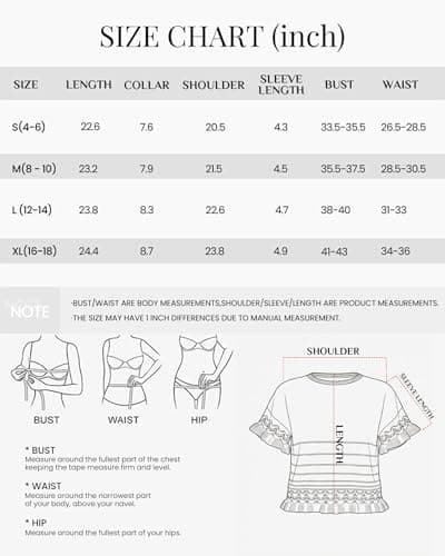 KIRUNDO Short Sleeve Sweater for Women 2026 Spring Summer Tops Crochet Round Neck Ruffled Hem Knit Pullover Casual Blouse(Black, Medium) - Thumbnail 6