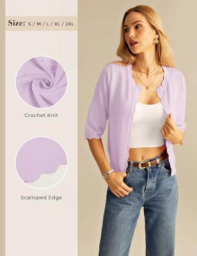 GRACE KARIN Womens Short Sleeve Cardigan Sweater Lightweight Cropped Cardigan Trendy Dressy Casual Crochet Bolero Shrugs Lilac - Thumbnail 5