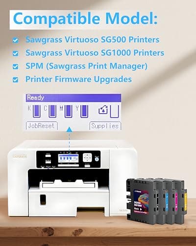3.0.9 SG500 SG1000 Sublimation Ink Cartridges Compatible with Sawgrass SG500 SG1000 Printer, Upgraded Chips, All Firmware Versions,No AB Serial Number,High-Viscosity Gel Ink for Vibrant, Crisp Prints - Thumbnail 3