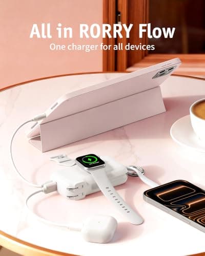 RORRY Flow Portable Charger, 10000mAh 40W Fast Charging Power Bank with Built-in USB C Cable and Foldable Wall Plug, Battery Pack Travel Essentials for iPhone 17/16/15, Apple Watch, iPad, MacBook - Thumbnail 2
