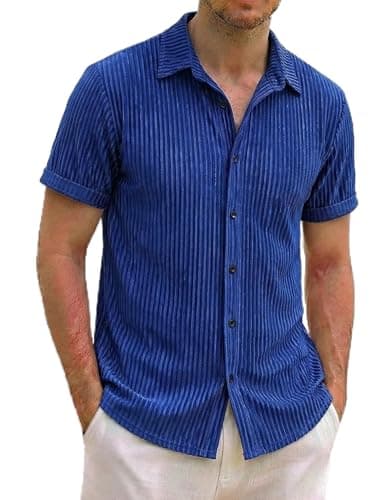 ZAFUL Vacation Shirts for Men Mens Short Sleeve Shirts Quick Dry Work Shirts Royal Blue S - Image 1