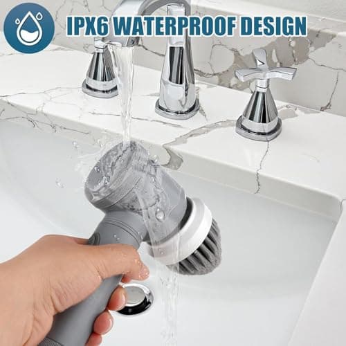 HFLYJPYW Electric Spin Scrubber - Shower Scrubber,Bathroom Scrubber Electric,for Cleaning Tub, Floor, Tile, Window, Sink, Kitchen Cleaning with 6 Electric Cleaning Brush Head (8) - Thumbnail 5