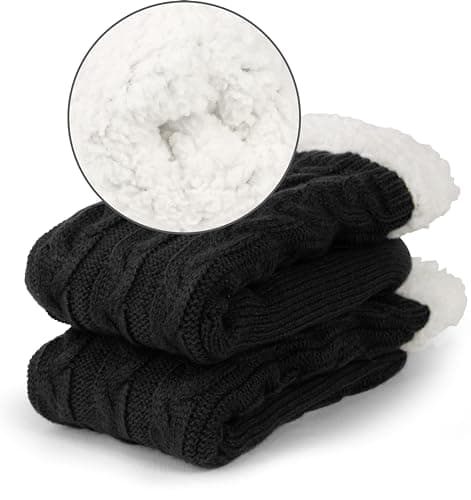 BenSorts Mens Fuzzy Slipper Socks with grippers Warm House Indoor Fleece Cabin House Home Cozy Socks Christmas Gift Stocking Stuffers 2 Packs Black and Gray - Thumbnail 3