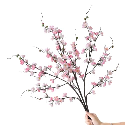 Apeair Artificial Pink Cherry Blossom Branches 3Pcs 37.8" Faux Silk Cherry Blossom, Fake Flowers with Leaves Bouquet Decorations for Home Living Room Bedroom Table Centerpiece Vase Wedding Decor