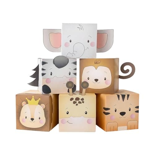 Safari Animal Party Boxes, 6 Pcs Wild One Birthday Decorations Watercolor Safari Birthday Decorations For Birthday Baby Shower Decorations Supplies - Image 1