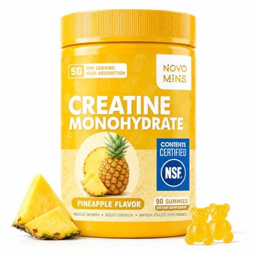 novomins Creatine Monohydrate Gummies for Men & Women, Chewables Creatine Monohydrate for Muscle Strength, Muscle Builder, Energy Boost, Pre-Workout Supplement(90 Count)-Pineapple Flavor. - Image 1