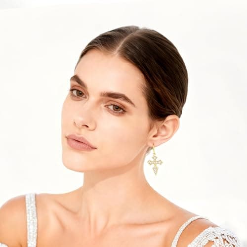 FILMOON Gold Plated Cross Dangle Earrings Religious Leverback Earrings for Women Men Vintage Style Jewelry - Thumbnail 5