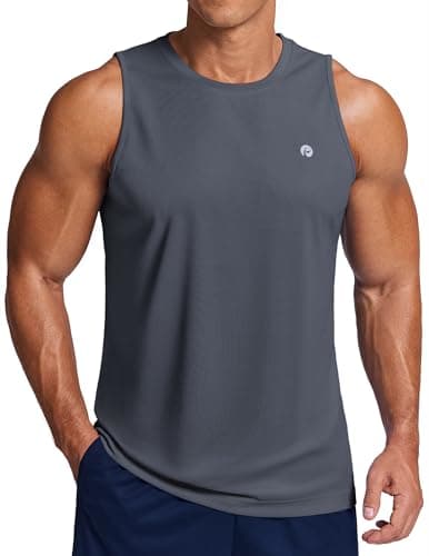PINSPARK Men's Tank Top Summer Sleeveless Shirts Quick Dry Muscle Shirts for Running Gym Workout Dark Gray