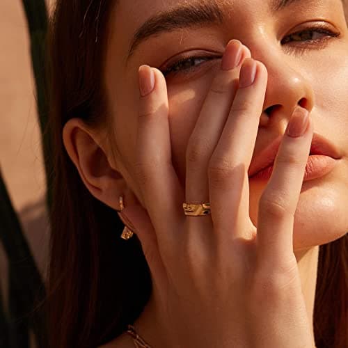 Valloey Rover Gold Rings for Women 14K Gold Filled Band Rings Statement Ring Chunky Jewelry Gift for Women Comfort Fit Size 6 - Thumbnail 2