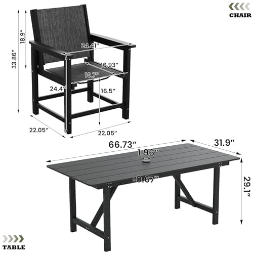 UDPATIO HDPE Outdoor Dining Table Heavy Duty All-Weather Resistant with Umbrella Hole Furniture for Patio, Poolside, Deck, Garden, Porce, Kitchen, Room,Light-Black,1Table - Thumbnail 3