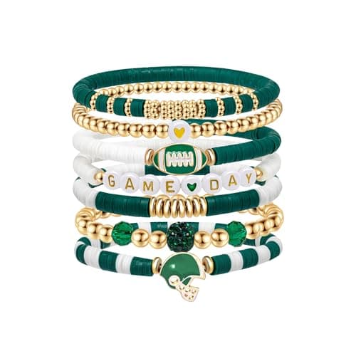Sistble Football Bracelets, Game Day Bracelets for Women Stackable Green Stretch Beaded Bracelets Sport Football Mom Gameday Outfits Accessories - Image 1