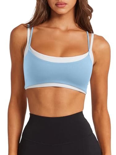 Sports Bras for Women Sexy Backless Padded Adjustable Thin Straps Workout Yoga Gym Athletic Double Layered Bras Y2k Casual Tops Bralettes Activewear Camisole(Shell Blue Small) - Image 1