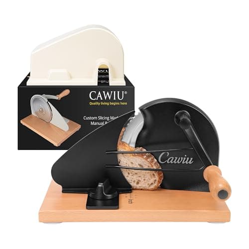 CAWIU Upgraded Manual Bread Slicer for Homemade Sourdough Bread - Adjustable Thickness Bread Cutter with Hand Crank, Suction Cups, Slicing Guide, Scale Line & Cover, for Perfect Even Slices (Black) - Image 1