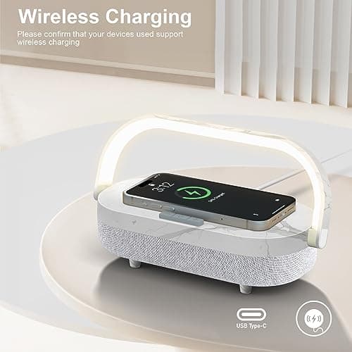 iGaur LED Bedside Lamp, Touch Lamps for Bedroom Nightstand, 4 in 1 Bedside Table Lamp with Wireless Charger, Portable Bluetooth Speaker, Phone Holder, Dimmable Charging Birthday Gifts for Women - Thumbnail 4
