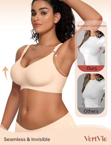 Vertvie Womens Wireless Bras No Underwire Push Up Bra Seamless Supportive Full Coverage Everyday Bras Regular and Plus Size(Nude,Medium) - Thumbnail 3