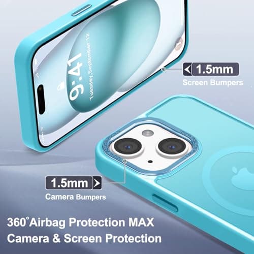 Newfuture Magnetic for iPhone 15 Case [Compatible with Magsafe] [Military Grade Drop Protection] Translucent Matte Anti-Fingerprint Shockproof Phone Case for iPhone 15 6.1 inch, Lake Blue - Thumbnail 6