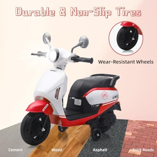 HEIMILI 6V Toddler Motorcycle, Kids Electric Moped for 1-3 Years, 2 Wheel Ride On Scooter with Training Wheels, Music & Headlight, 2 MPH Speed for Boys Girls (Red) - Thumbnail 4